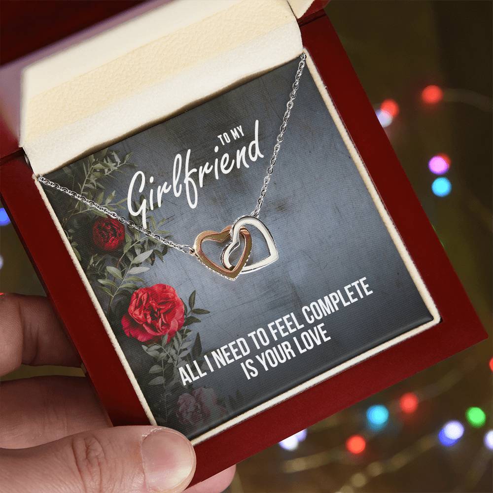 Interlocking Hearts - Romantic Necklace - Roses Gift Card Interlocking Hearts Necklace