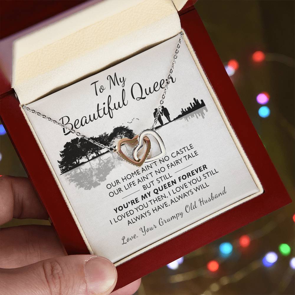 To My Beautiful Queen Interlocking Hearts Necklace