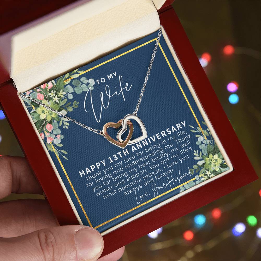 13 Year Anniversary Gift Ideas 13Th Anniversary Gift For Her 13 Year Wedding Anniversary Gift For Wife 13Th Anniversary Gifts Interlocking Hearts Necklace