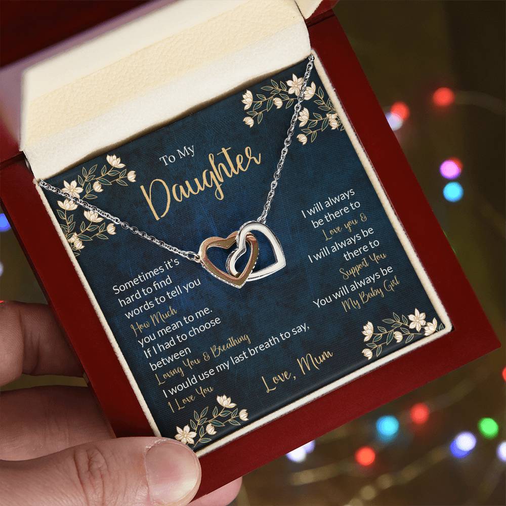 To My Daughter - Unique Heart Bonding Necklace Gift Set Interlocking Hearts Necklace