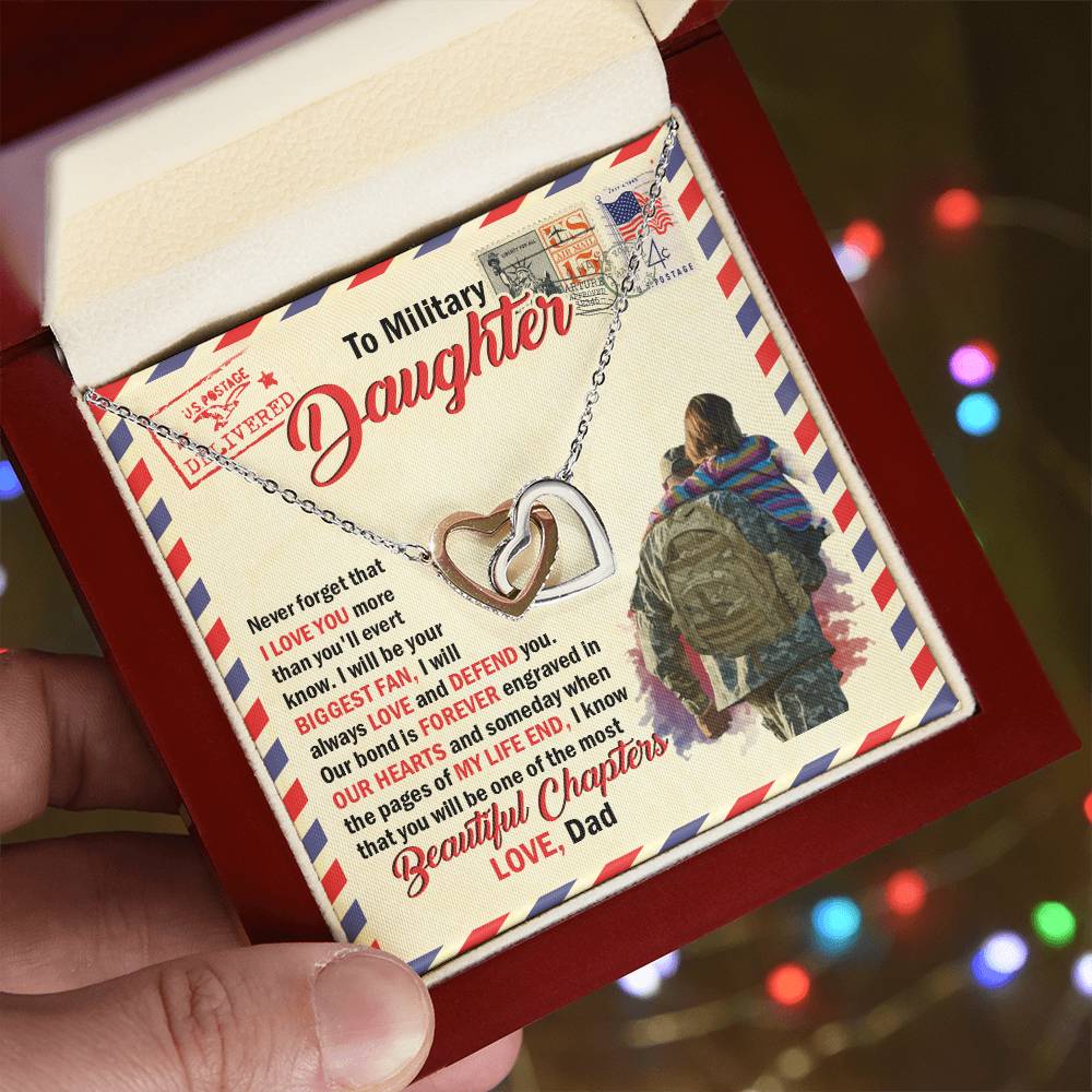 To Military Daughter - Gift For Daughter Gift For Daughter On Christmas Necklace For Daughter From Dad Interlocking Hearts Necklace