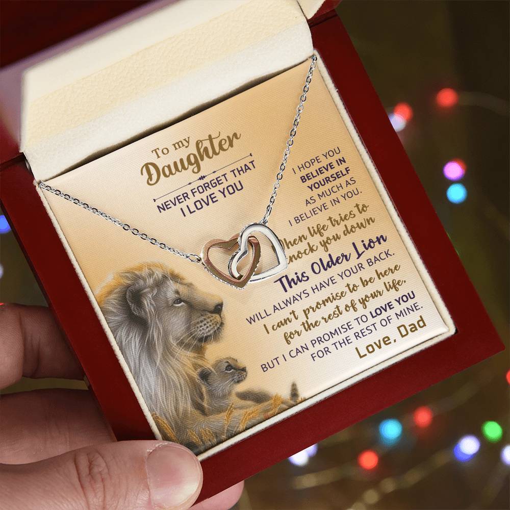 Interlocking Hearts Necklace - Lions & Never Forget Collection - Gift For Daughter From Dad