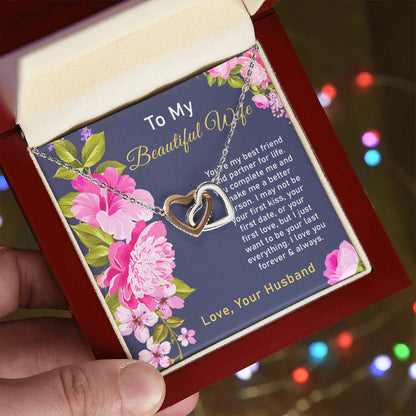 To My Beautiful Wife Interlocking Hearts Necklace