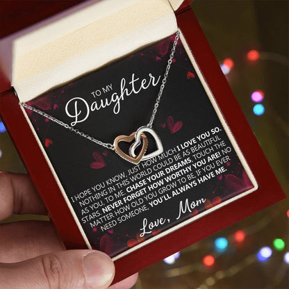 To My Daughter - I Love You - Unique Heart Bonding Necklace Gift Set Interlocking Hearts Necklace