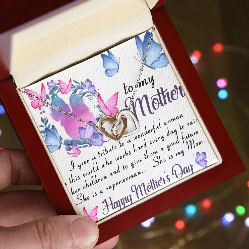 To My Mom- Pendant Necklace Birthday Gift Mothers Day Gift Jewelry For Her Interlocking Hearts Necklace