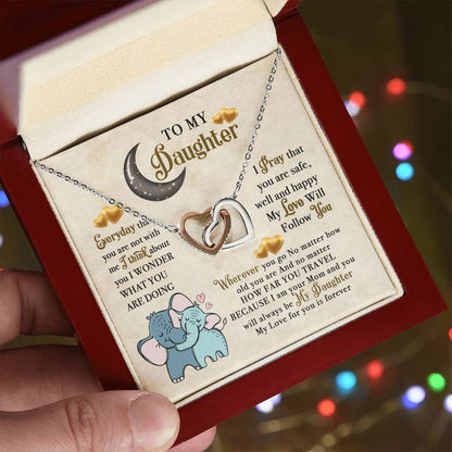 To My Daughter Elephant Mom Birthday Gift Interlocking Hearts Necklace