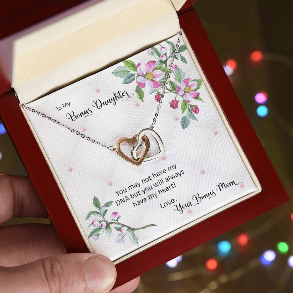 Bonus Daughter From Bonus Mom No Dna But You Have My Heart Interlocking Hearts Necklace