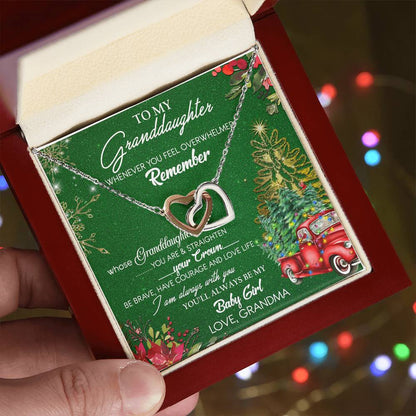 To My Granddaughter My Baby Girl Interlocking Hearts Necklace Christmas Message Card
