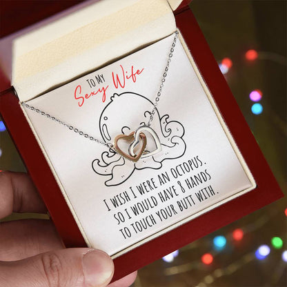 Funny Message Card With Awesome Necklace For Sexy Wife - Interlocking Heart Necklace Interlocking Hearts Necklace