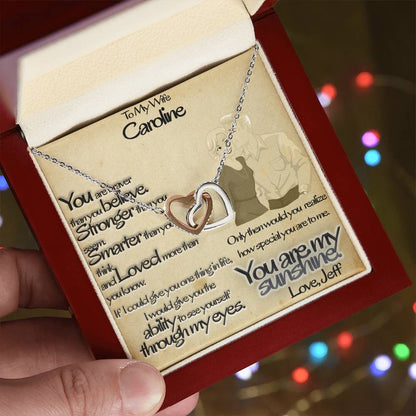 To My Wife - You Are Braver Than You Believe. Stronger Than You See Interlocking Hearts Necklace