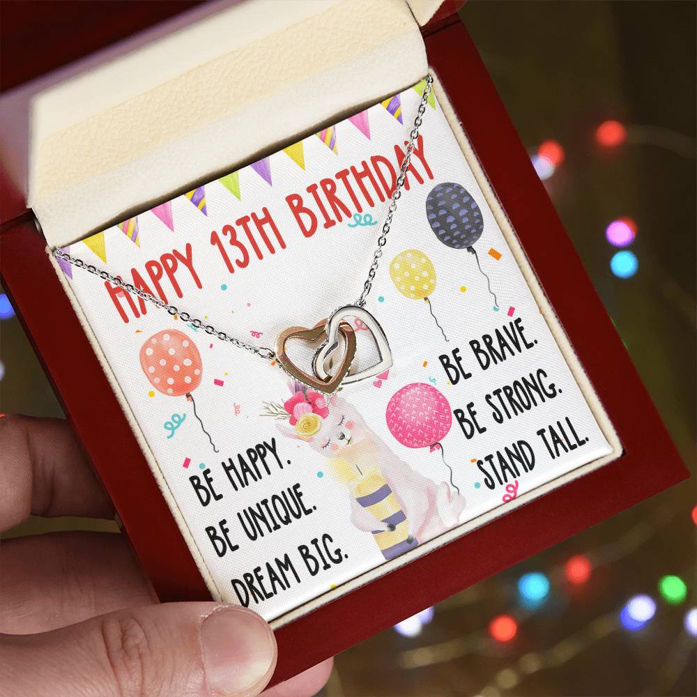 13Th Birthday Necklace Gift For Girl Daughter Birthday Gift For 13 Years Old Teen Birthday Gift Cute Llama Interlocking Hearts Necklace