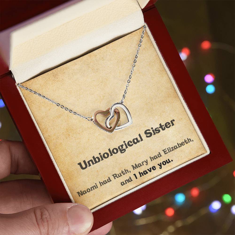 Unbiological Sister Necklace - Gift For Best Friend Interlocking Hearts Necklace