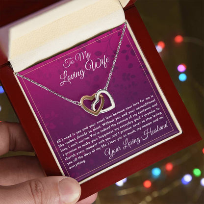 Gift For Wife All I Need Is You And Your Sweet Love Interlocking Hearts Necklace
