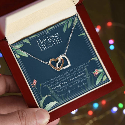 To My Badass Bestie Necklace Remember Whose Bestie You Are Straighten Your Crown Friendship Gift Friendship Necklace Touching Gift For Bestie Interlocking Hearts Necklace