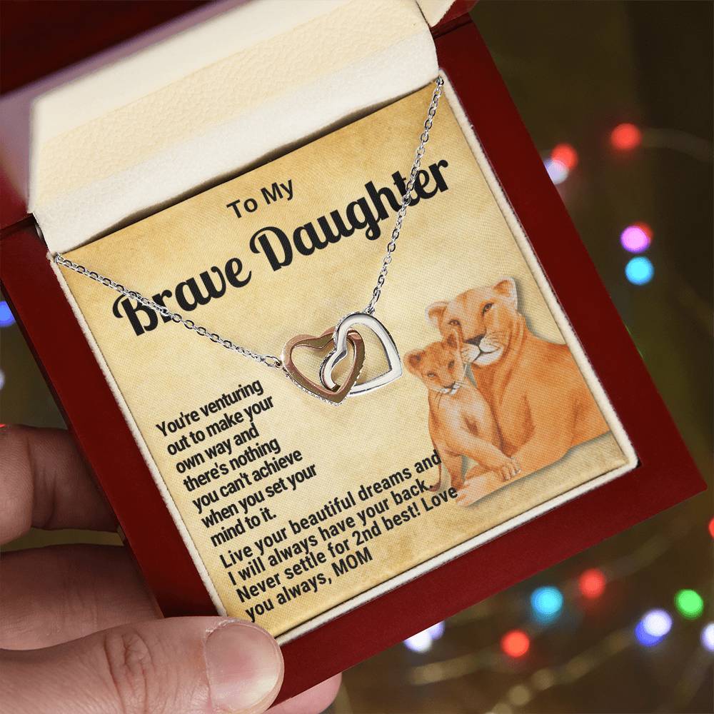 To My Brave Daughter Linked Hearts Gift From Mom Interlocking Hearts Necklace