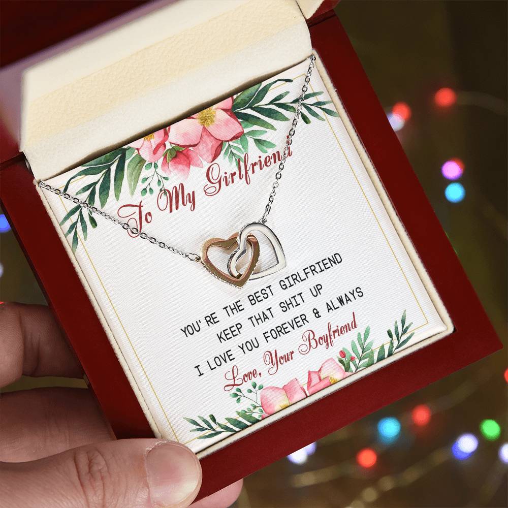 To My Girlfriend Interlocking Hearts Necklace Message Card
