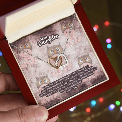 To My Daughter Sometimes It'S Heard To Find Words Interlocking Hearts Necklace