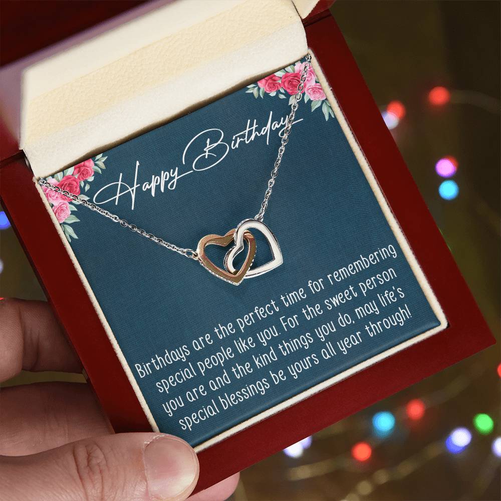 Happy Birthday Interlocking Hearts Necklace Message Card
