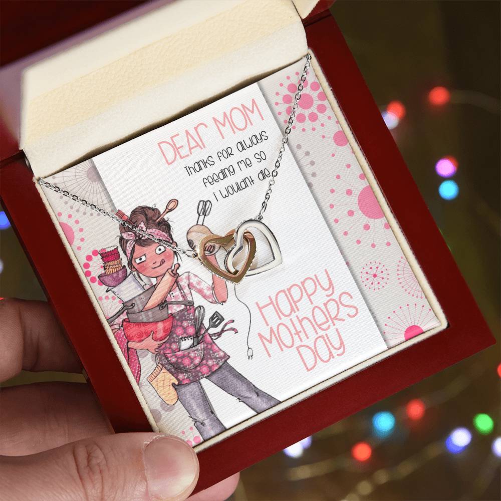 Thanks For Feeding Me Mothers Day Linked Hearts Necklace Interlocking Hearts Necklace