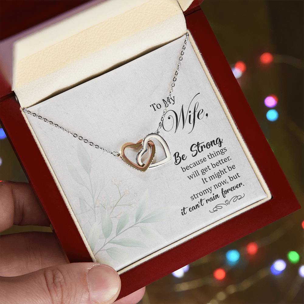 Gift For Wife - Be Strong Necklace Interlocking Hearts Necklace