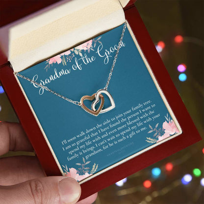 Grandmother Of The Groom Gift Necklace Grandma Wedding Gift Nana Bridal Shower Rehearsal Dinner Thank You Gift Interlocking Hearts Necklace