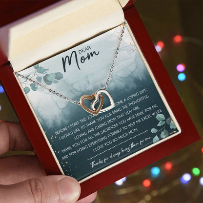 Dear Mom Interlocking Hearts Necklace Message Card