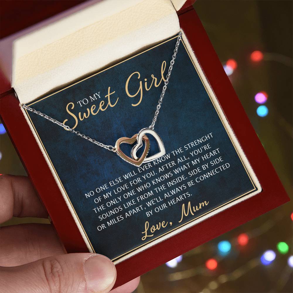 To My Daughter - Unique Heart Bonding Necklace Gift Set Interlocking Hearts Necklace