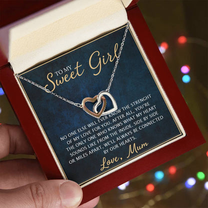 To My Daughter - Unique Heart Bonding Necklace Gift Set Interlocking Hearts Necklace