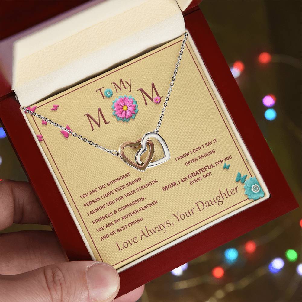 Interlocking Heart Necklace For Mother With Message Card Interlocking Hearts Necklace