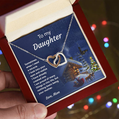 To My Daughter - When I Need A Miracle - Necklace Interlocking Hearts Necklace