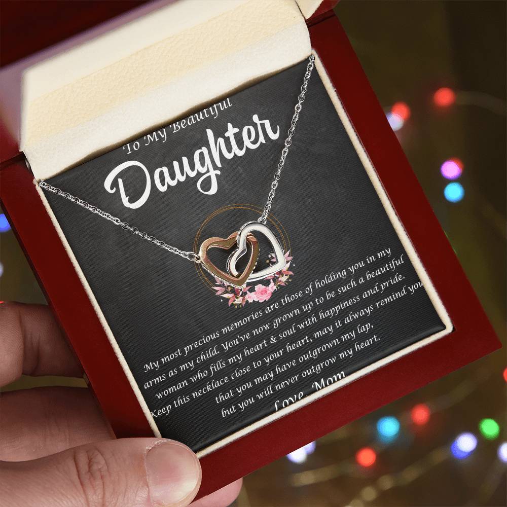 To My Beautiful Daughter Interlocking Hearts Necklace Message Card