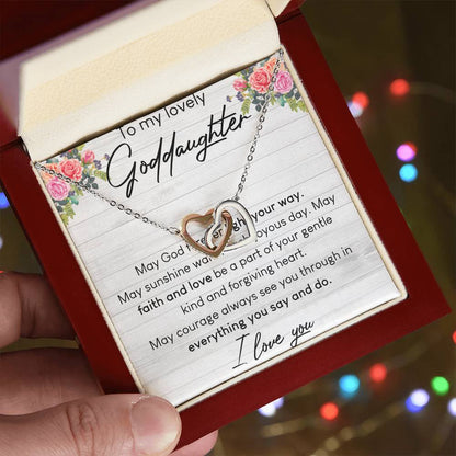 To My Lovely Goddaughter Interlocking Hearts Necklace Birthday Message Card