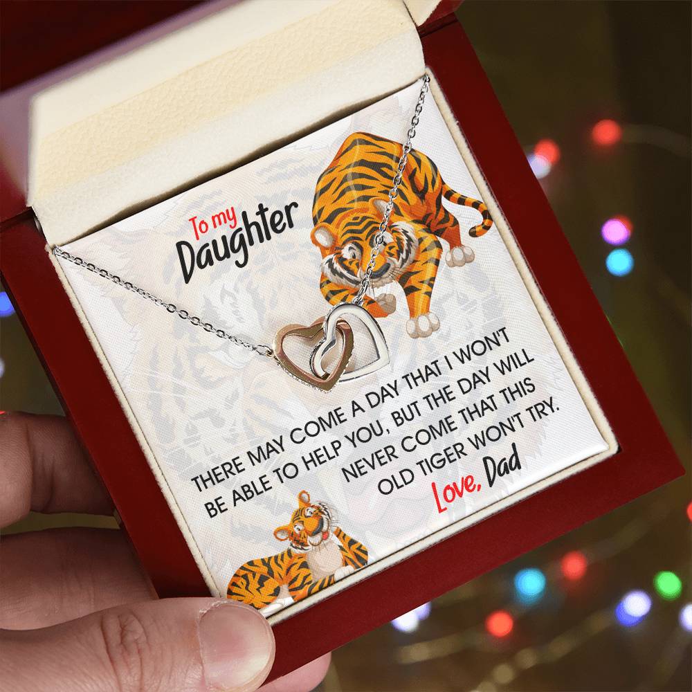 To My Daughter - This Old Tiger Will Always Love You Interlocking Hearts Necklace