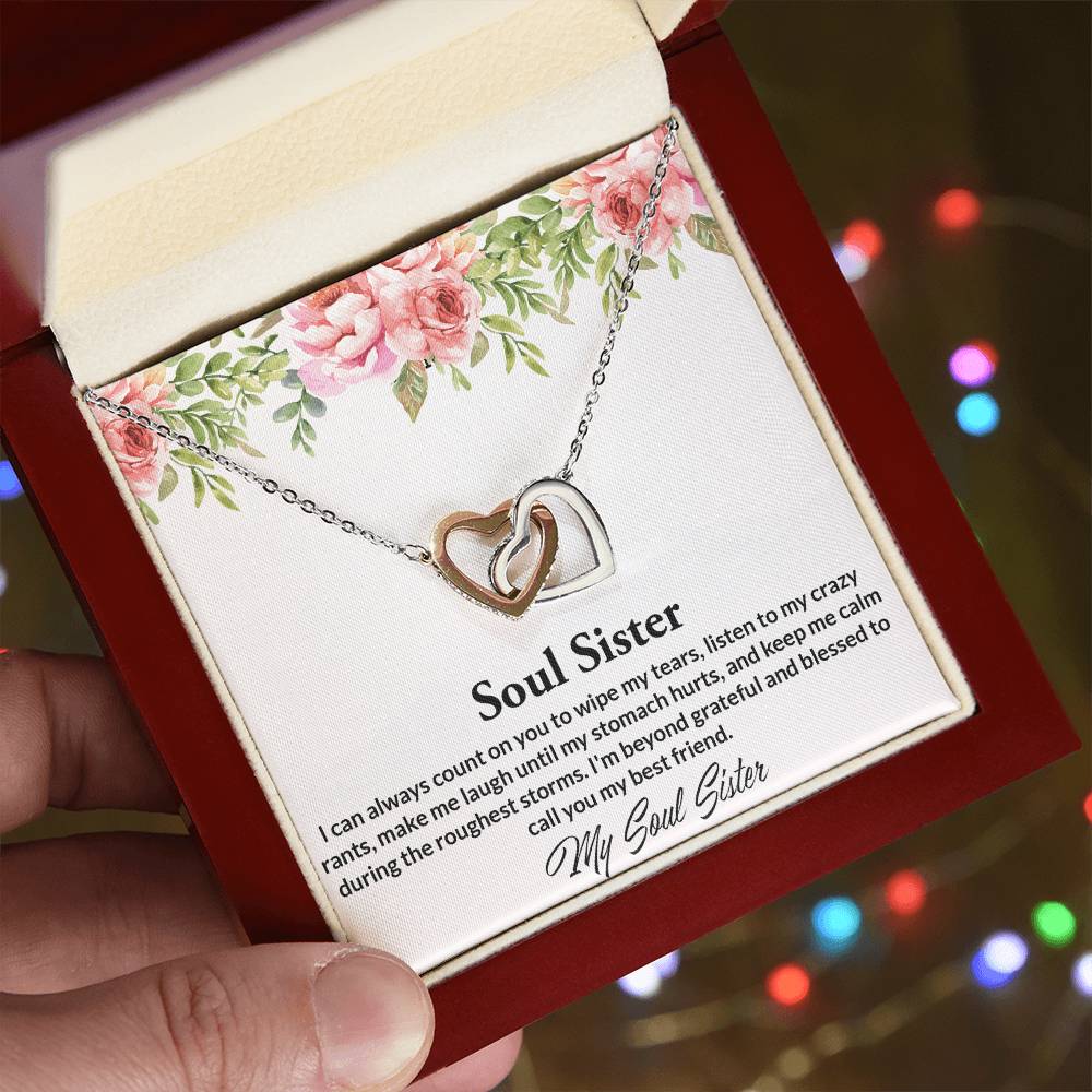 Soul Sisters Necklace Bff Necklace Best Friend Gift Jewelry Interlocking Hearts Necklace