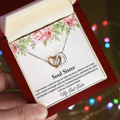 Soul Sisters Necklace Bff Necklace Best Friend Gift Jewelry Interlocking Hearts Necklace