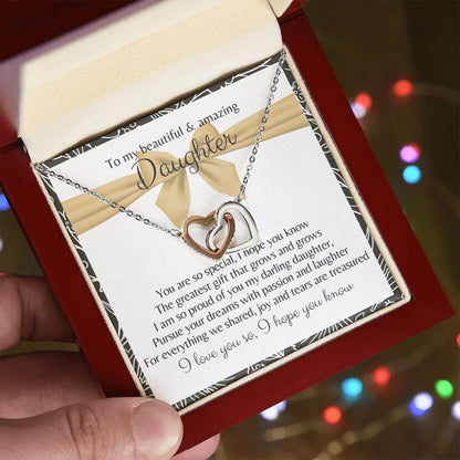 To My Beautiful Daughter 2 Hearts - Exclusive Offer Ribbon Interlocking Hearts Necklace