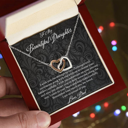 To My Beautiful Daughter I Wish You The Strength - Love Dad Interlocking Hearts Necklace
