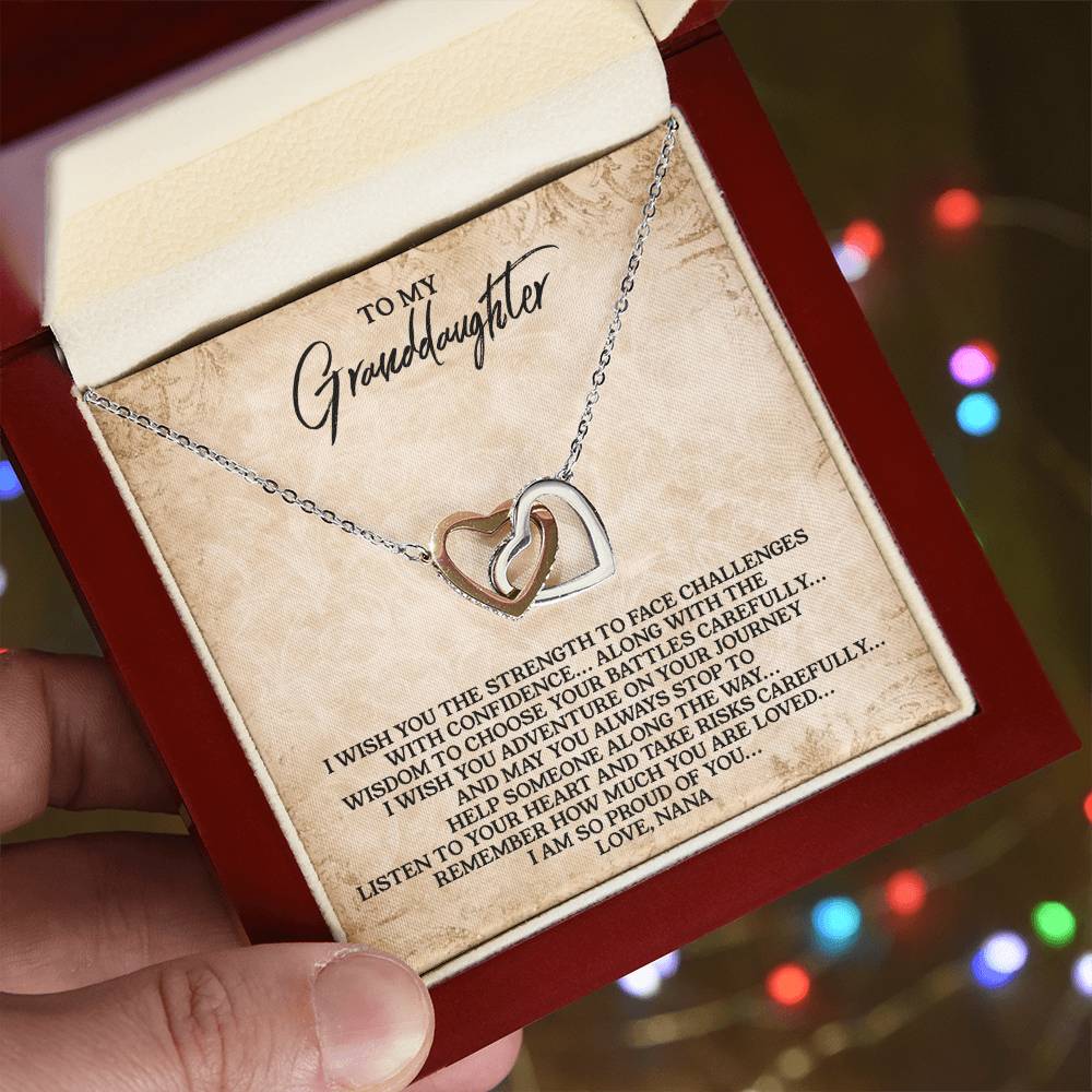 To My Granddaughter - Love Nana - Interlocking Heart Necklace Interlocking Hearts Necklace
