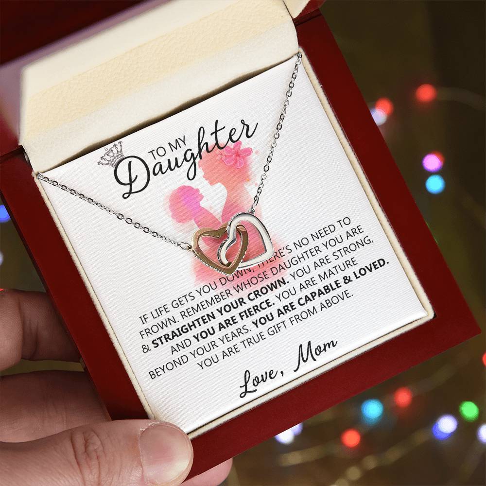 To My Daughter - Straighten Your Crown Unique Interlocking Hearts Binding Necklace Gift Set Interlocking Hearts Necklace