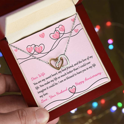 Anniversary Gift For Lovely Wife Interlocking Hearts Necklace