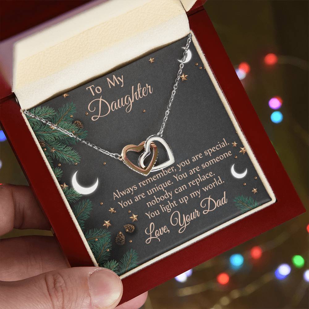 To Daughter - From Dad - You Light Up My World Necklace Interlocking Hearts Necklace