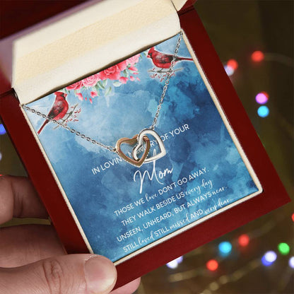 In Loving Memory Of Your Mom Interlocking Hearts Necklace Message Card