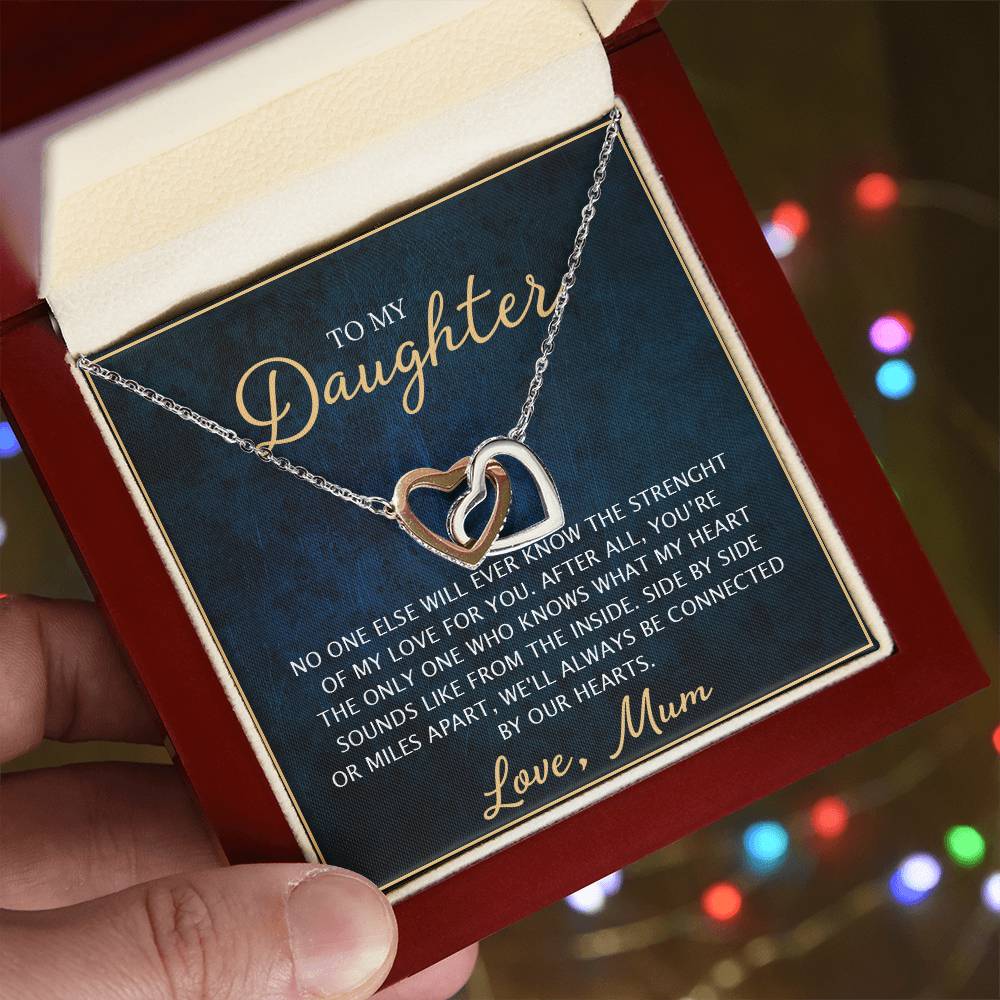To My Daughter - Unique Heart Bonding Necklace Gift Set Interlocking Hearts Necklace