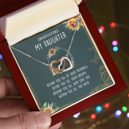 Congratulations My Daughter Interlocking Hearts Necklace Message Card