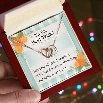 To My Best Friend - I Laugh A Little Harder Interlocking Heart Gift Neckalce Interlocking Hearts Necklace
