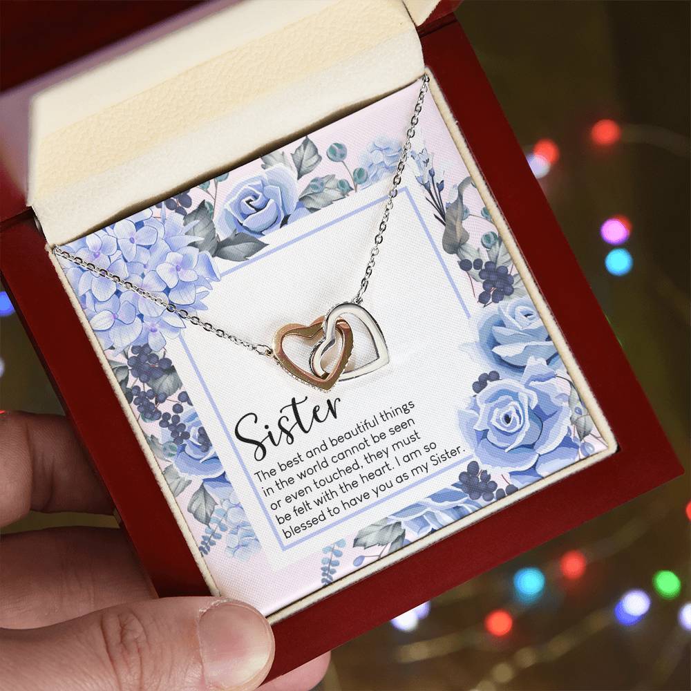 Sister Interlocking Hearts Necklace Message Card