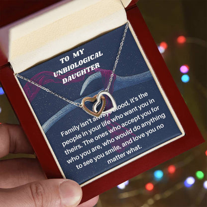 Unbiological Daughter Gift Step Daughter Gift Stepdaughter Necklace Daughter Jewelry Birthday Gift Interlocking Hearts Necklace