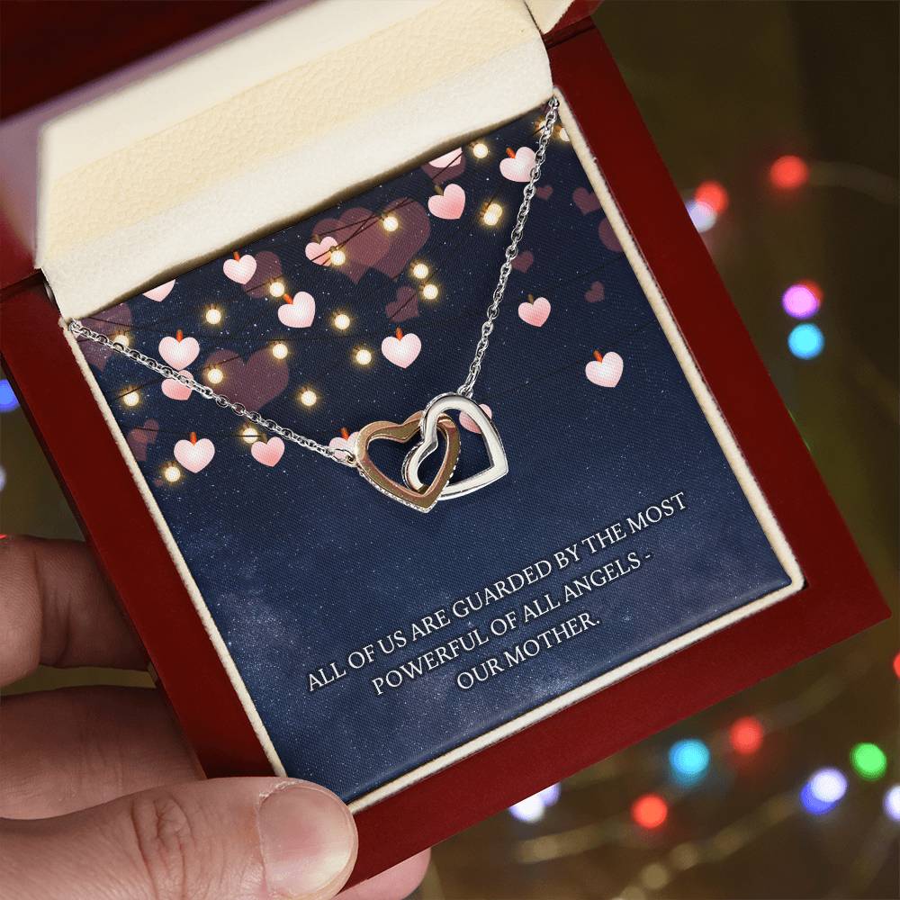 Guarded By Our Angel Mother Interlocking Hearts Necklace