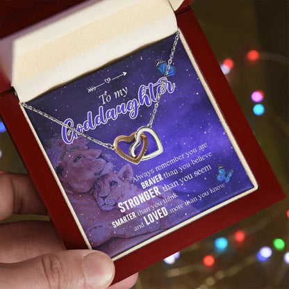 Godmother Goddaughter Gift Necklace Emotional Message Card Cute Lion Interlocking Hearts Necklace