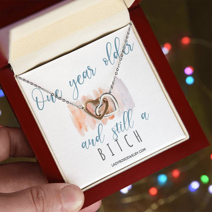 Birthday Bitch Interlocking Hearts Necklace